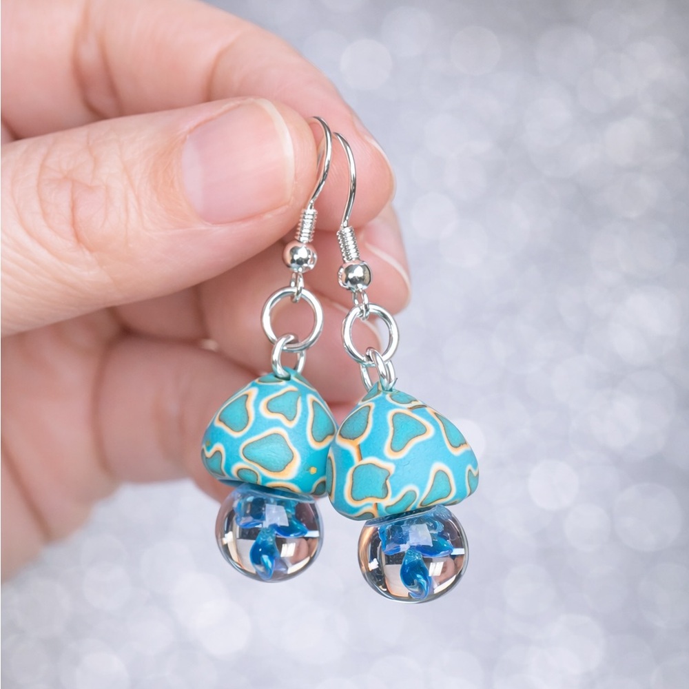Handmade Turquoise & Gold Accent Mushroom Drop Earrings